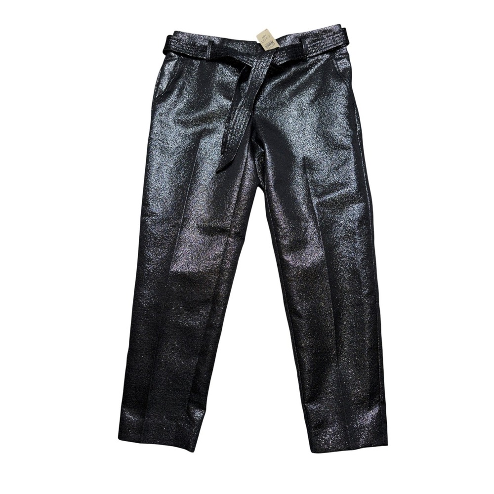 LOFT Ann Taylor Sparkly Pants Black Silver Metallic Tie Waist Tapered Women's 2P
